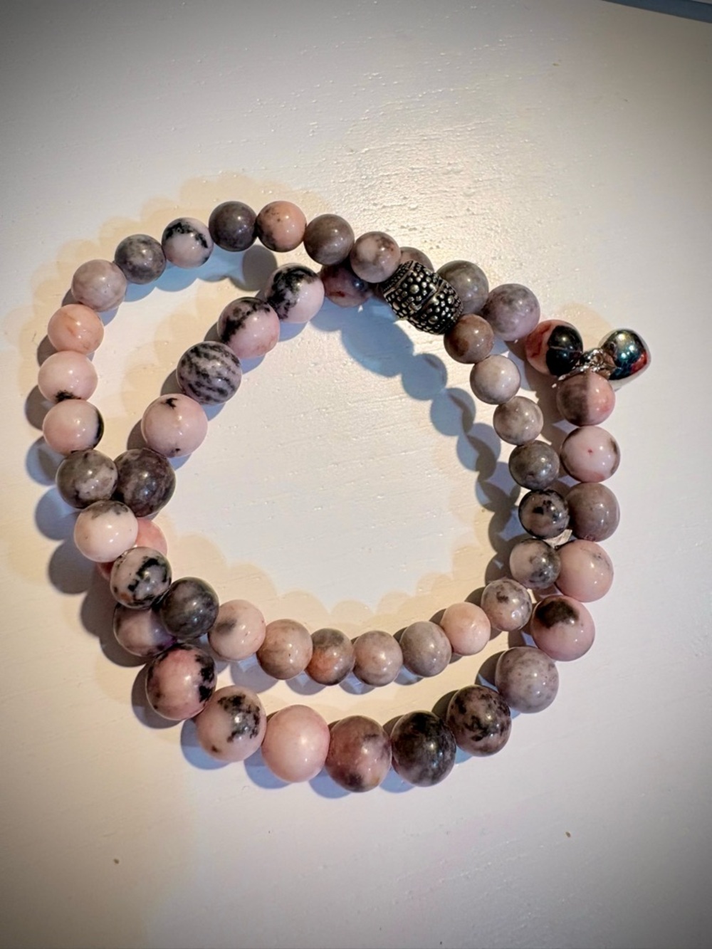 Genuine Pink & Grey Rhodonite Stretch Bracelets (2)
